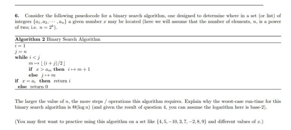 Solved Consider The Following Psuedocode For A Binary Chegg Com