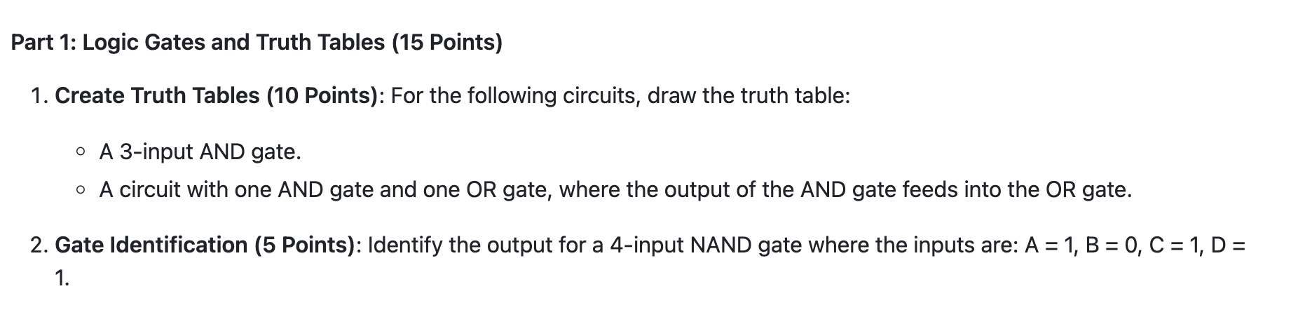 Part 1 Logic Gates and Truth Tables (15 ﻿Points)1.