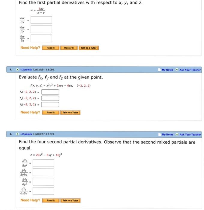 Solved Find the first partial derivatives with respect to x, | Chegg.com