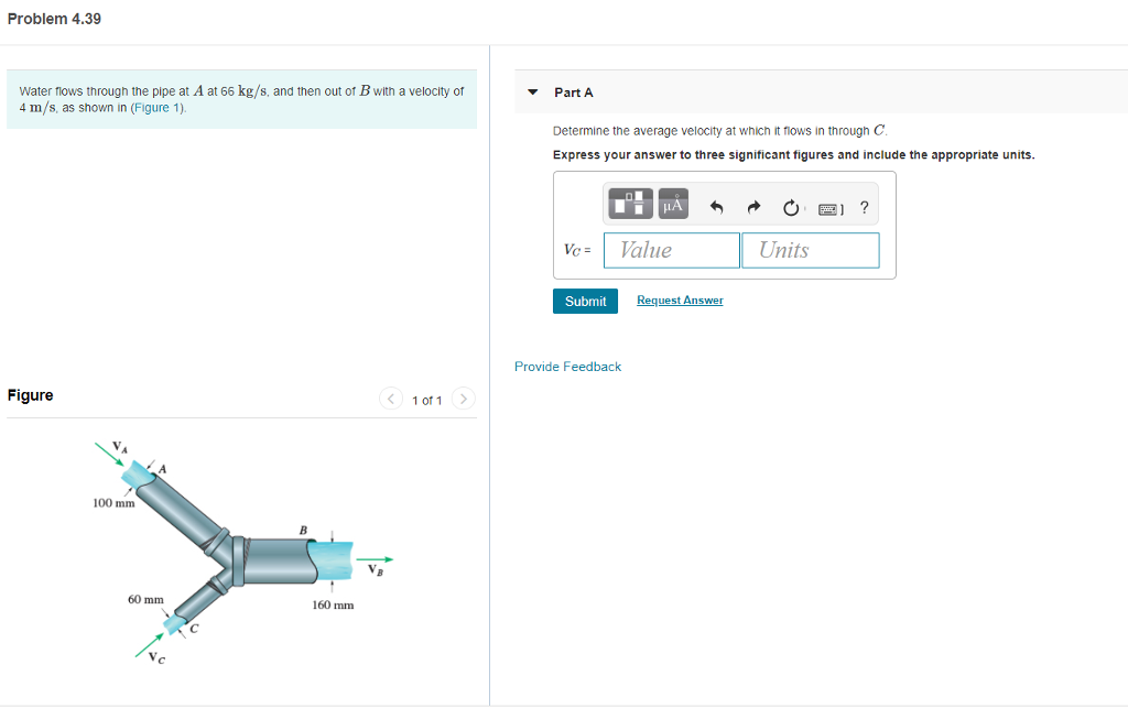 Solved Problem 4.39 Water flows through the pipe at A at 66 | Chegg.com