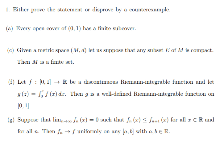Solved 1. Either prove the statement or disprove by a | Chegg.com