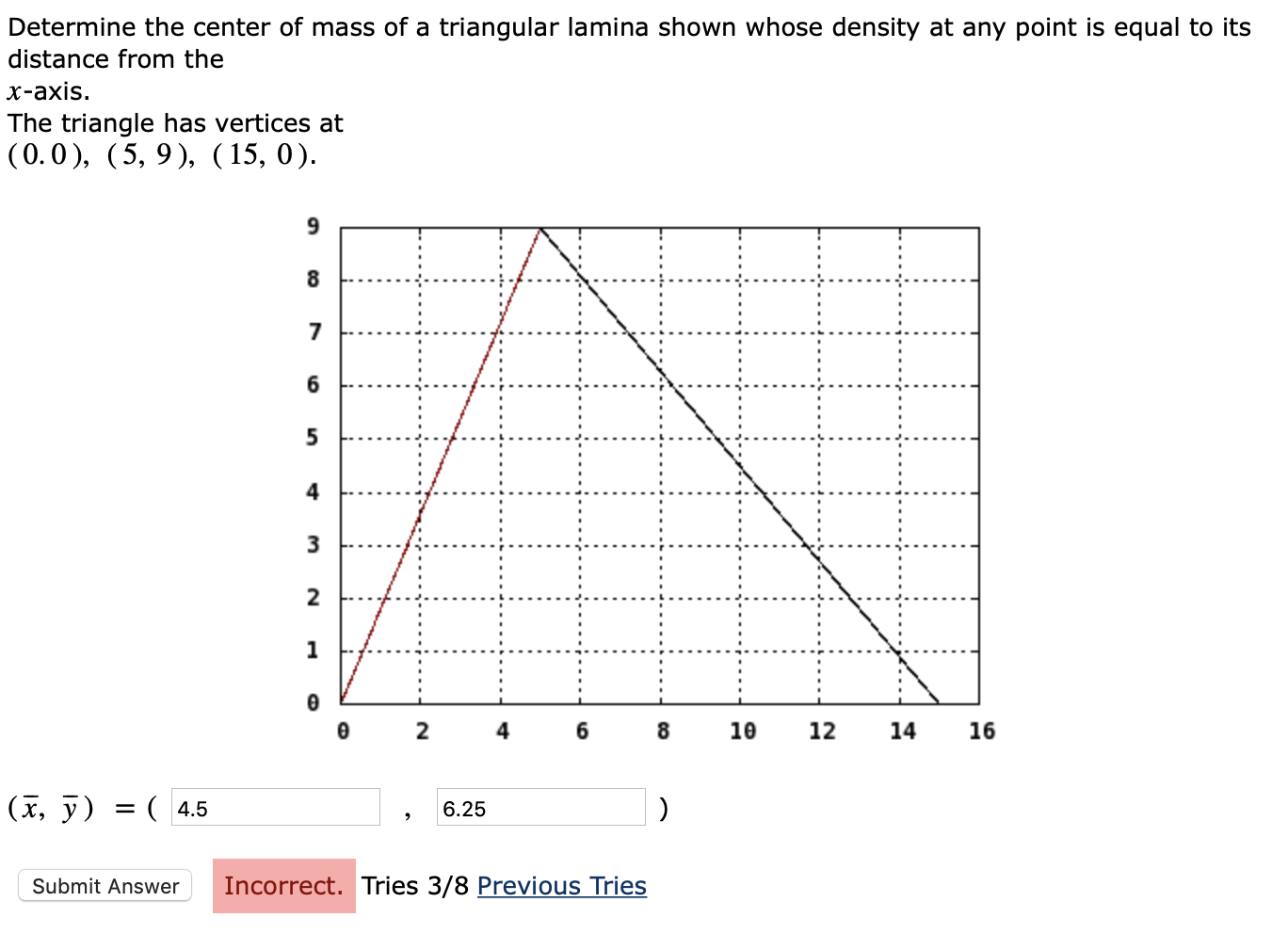 Determine the center of mass of a triangular lamina | Chegg.com