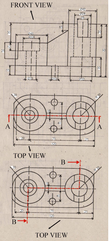 Solved A) Draw A-A Section View B) Draw B-B Section View | Chegg.com