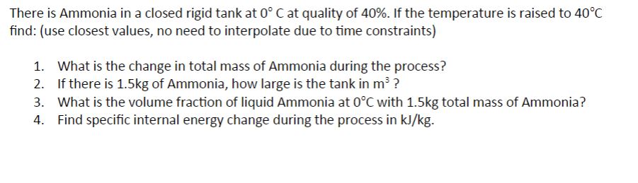 Solved There is Ammonia in a closed rigid tank at 0°C ﻿at | Chegg.com