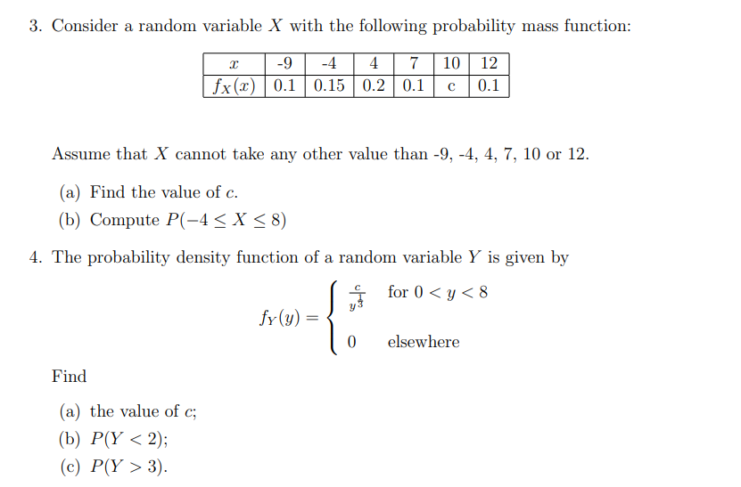 Solved 3. Consider a random variable X with the following | Chegg.com
