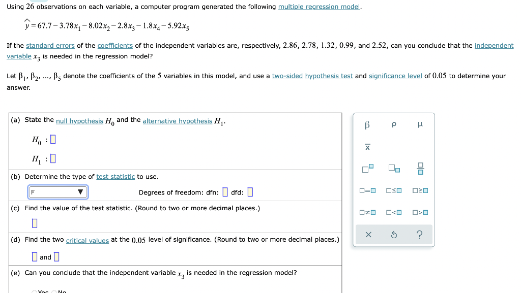 Solved Using 26 observations on each variable, a computer | Chegg.com