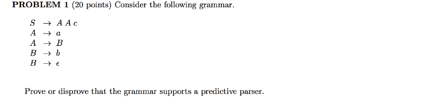 Solved PROBLEM 1 (20 points) Consider the following grammar. | Chegg.com