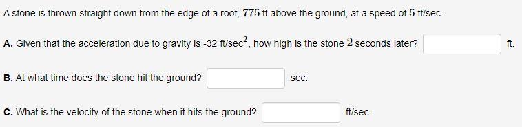 Solved A stone is thrown straight down from the edge of a | Chegg.com