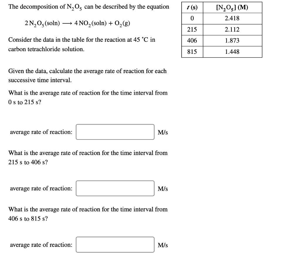 Solved The decomposition of N2O5 can be described by the | Chegg.com