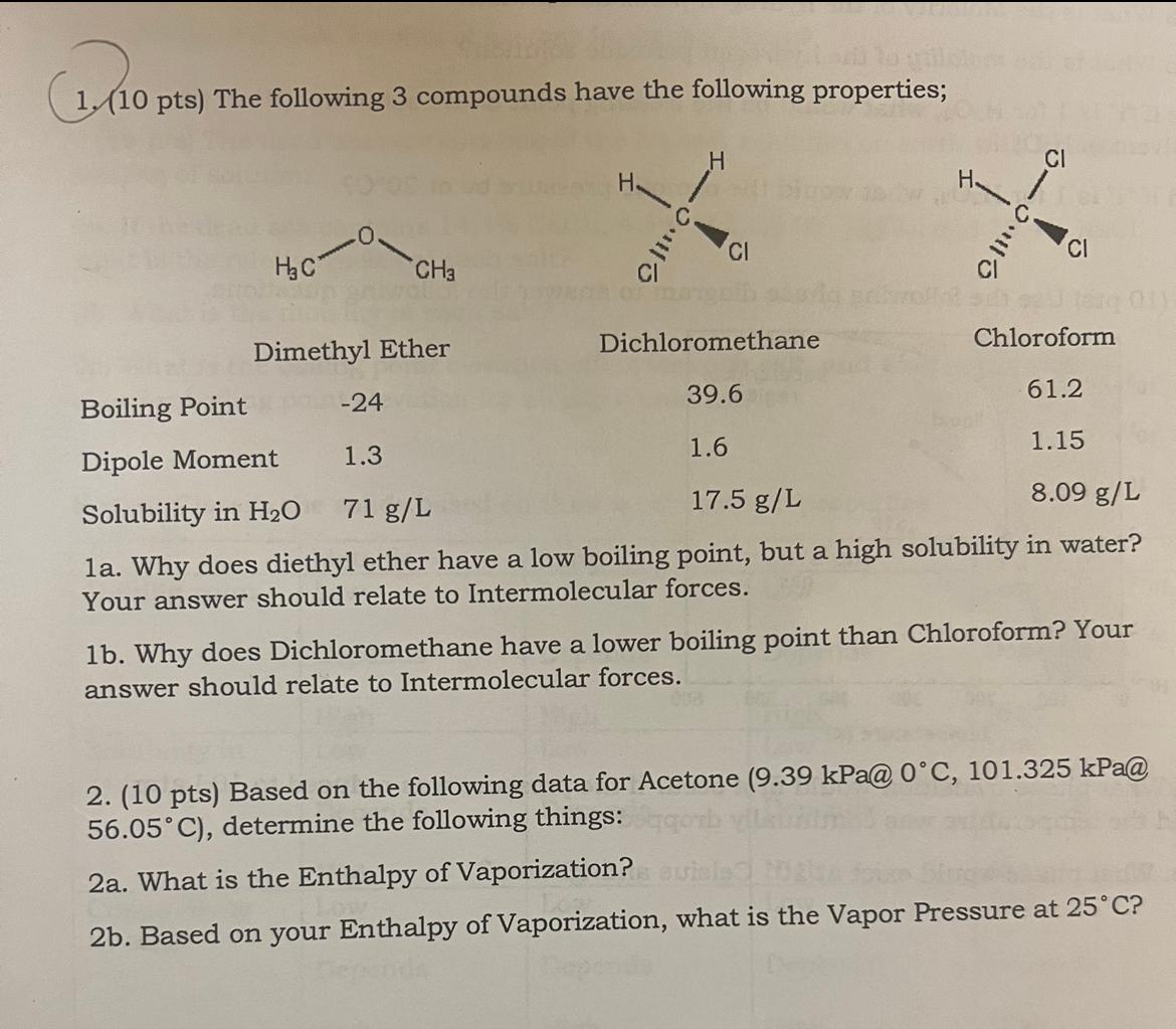 Solved 1a. Why does diethyl ether have a low boiling point,