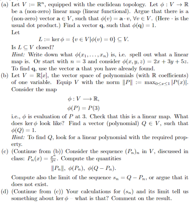 Solved A) Let V:=Rn, Equipped With The Euclidean Topology. | Chegg.com