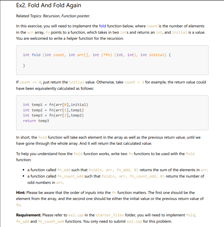 Solved Ex2. Fold And Fold Again Related Topics: Recursion, | Chegg.com