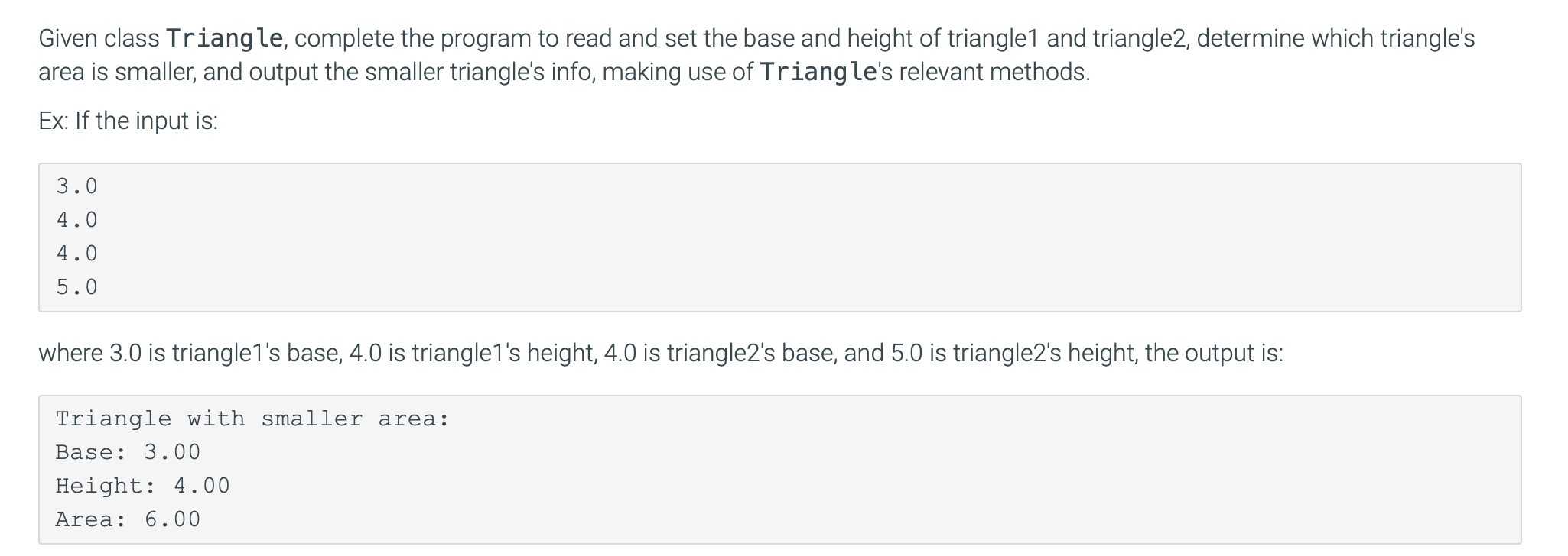 Solved Given class Triang le, complete the program to read | Chegg.com