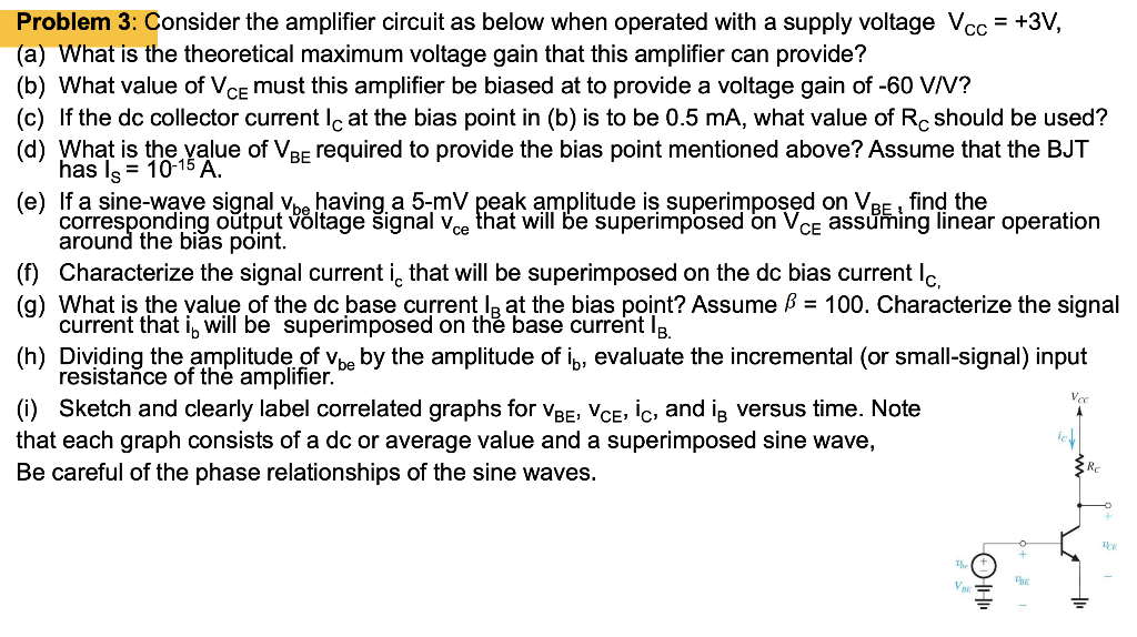 Solved Problem 3: Consider the amplifier circuit as below | Chegg.com
