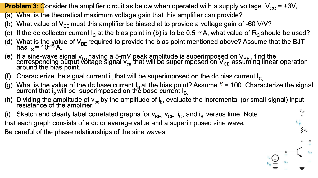 Solved Problem 3: Consider The Amplifier Circuit As Below | Chegg.com