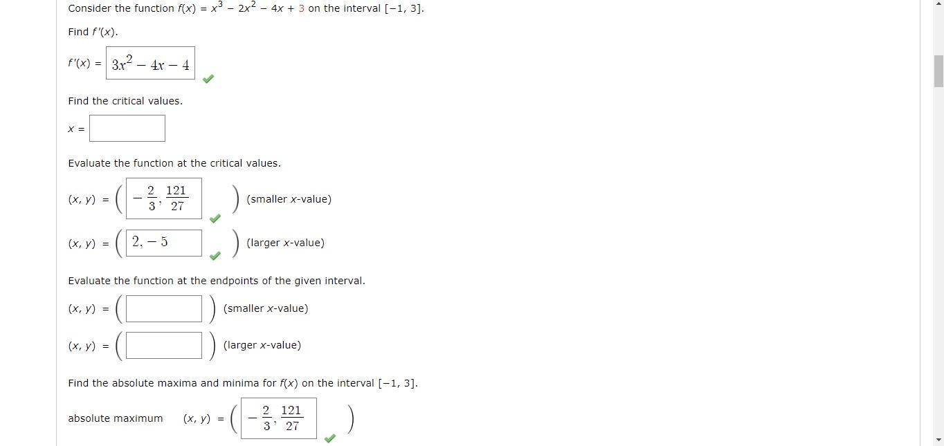 Solved Consider the function f(x) = x³ - 2x² - 4x + 3 on the | Chegg.com