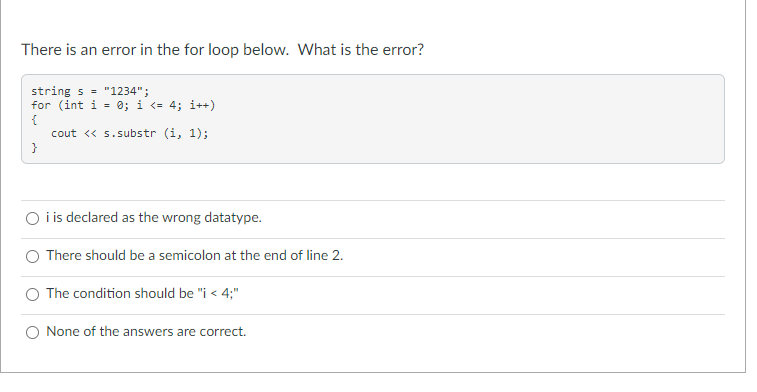 Solved There is an error in the for loop below. What is the | Chegg.com