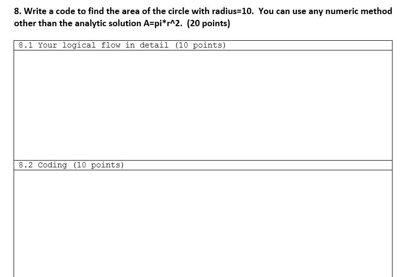 Solved 8. Write a code to find the area of the circle with | Chegg.com