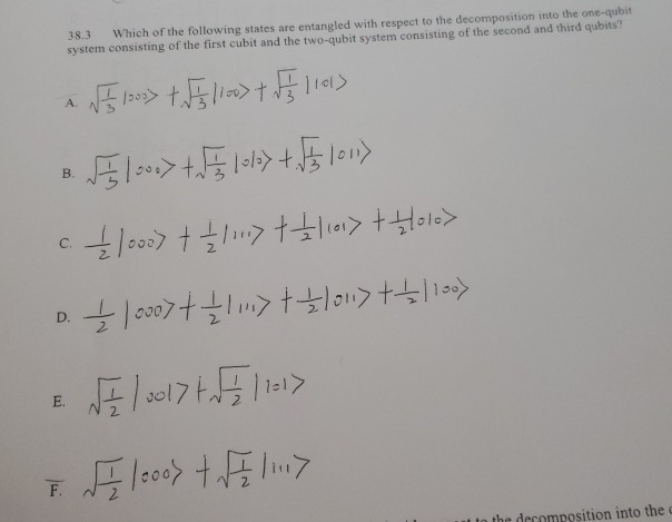 Solved 38.3 Which of the following states are entangled with | Chegg.com