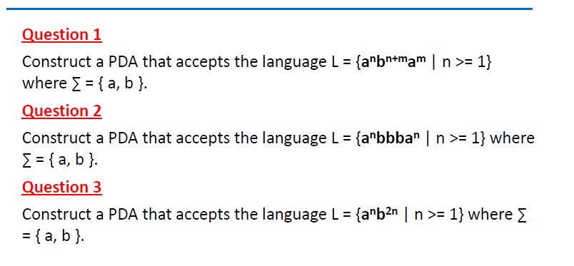 Solved Question 1 Construct A PDA That Accepts The Language | Chegg.com