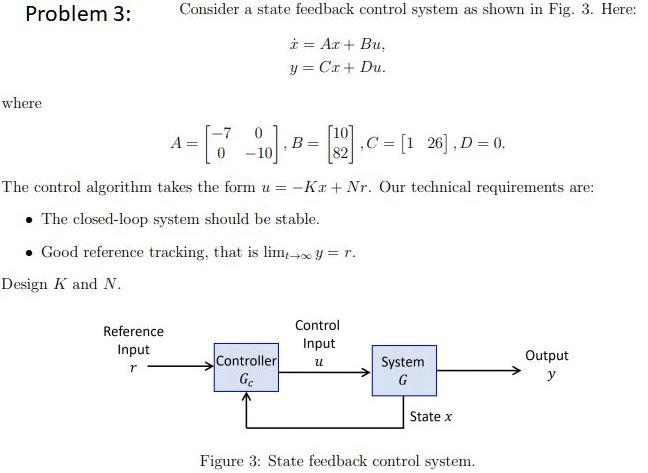 Problem 3: Consider a state feedback control system | Chegg.com