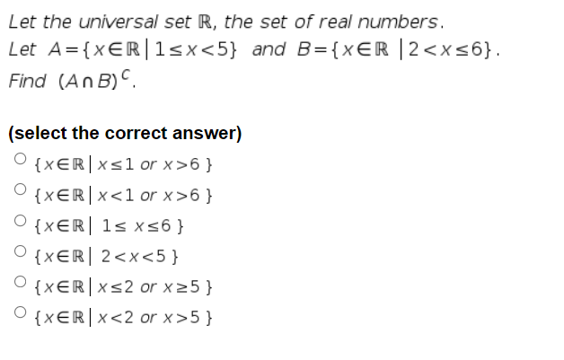 Solved Let the universal set R, the set of real numbers. Let | Chegg.com
