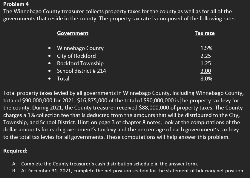 Problem 4 The Winnebago County treasurer collects