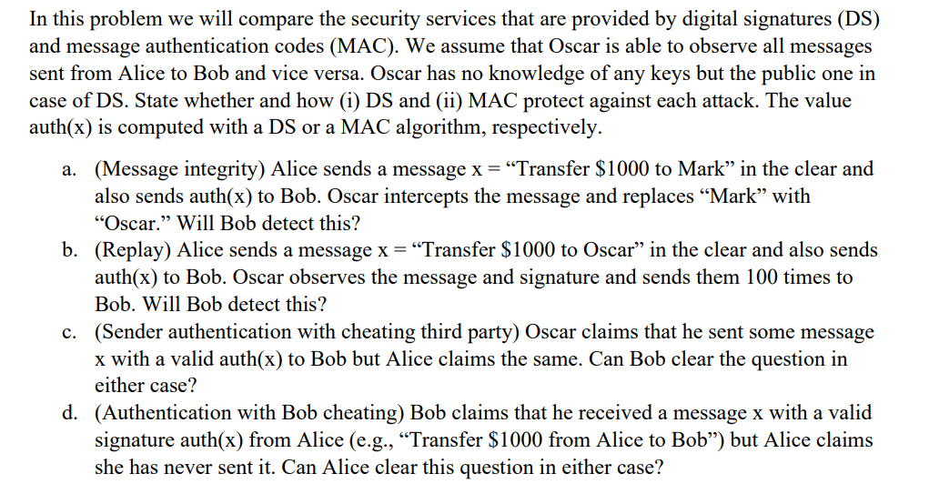 Solved In this problem we will compare the security services | Chegg.com