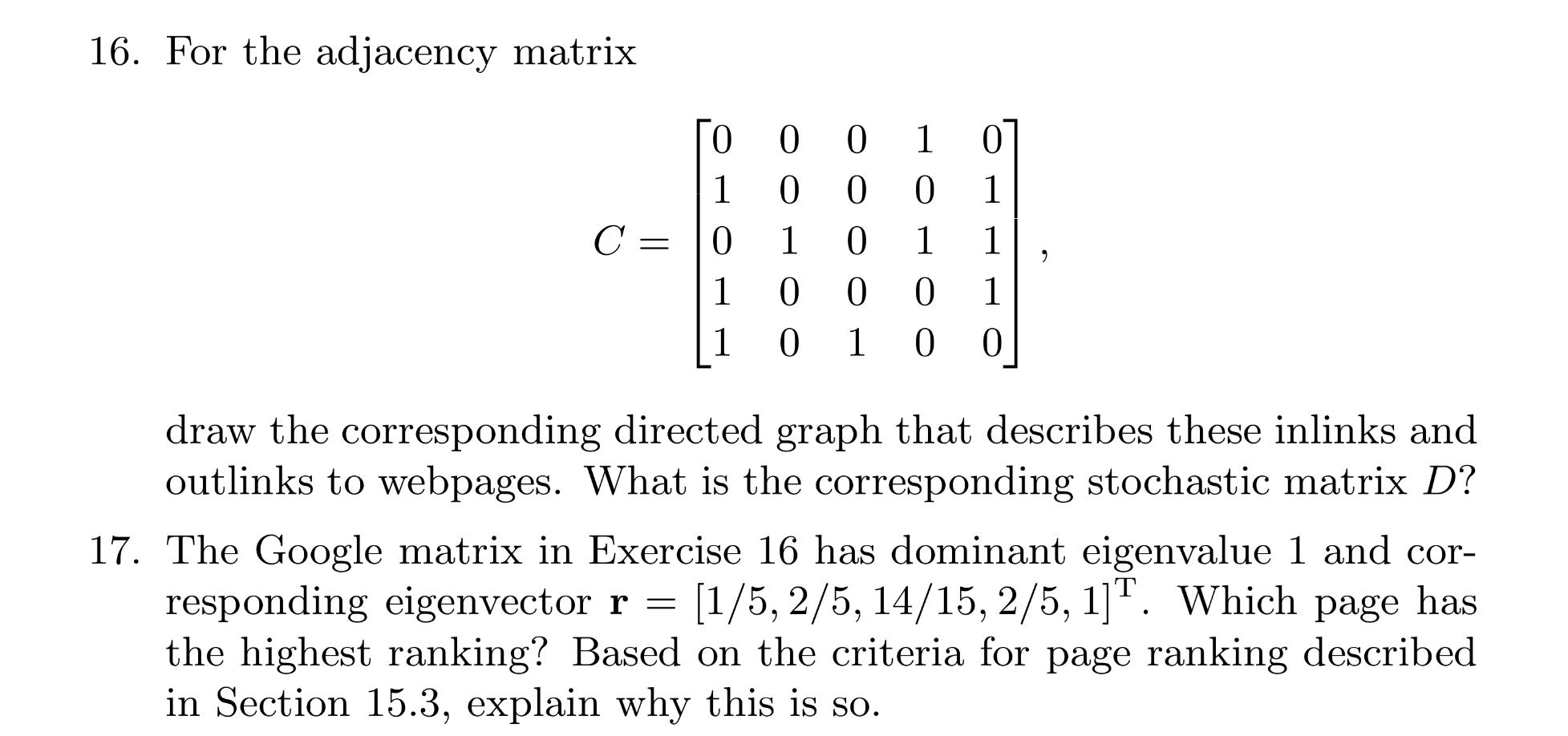 Linear Algebra Help. Only Need For Question 17 To Be | Chegg.com