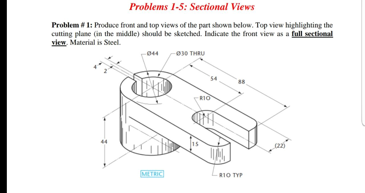 Solved Problem # 1: Produce front and top views of the part | Chegg.com