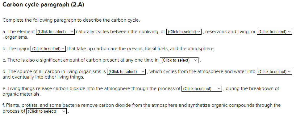 Solved Carbon cycle paragraph (2.A) Complete the following | Chegg.com