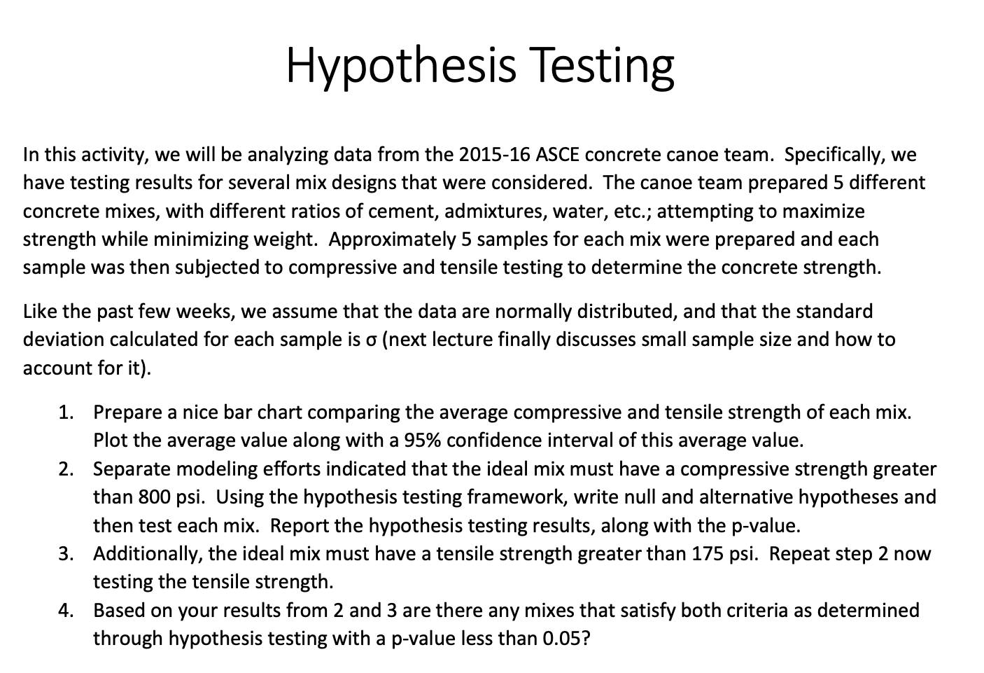 Solved Hypothesis Testing In this activity, we will be | Chegg.com