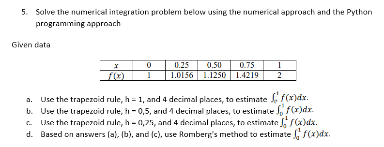 Solved 5. Solve the numerical integration problem below | Chegg.com
