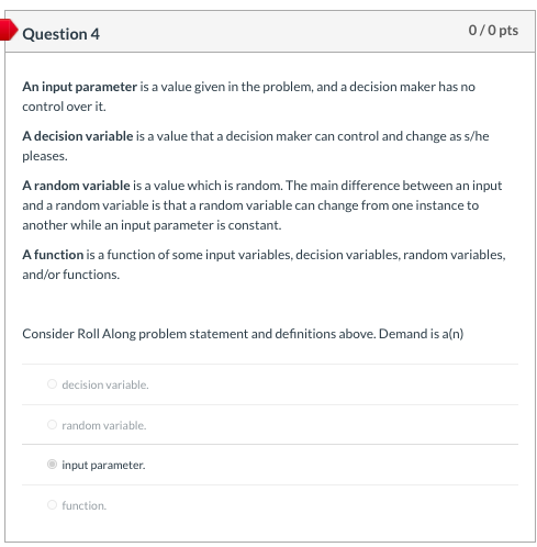 Solved Question 1 0/0 pts An input parameter is a value | Chegg.com