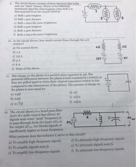 Solved The circuit shown consists of three identical light | Chegg.com