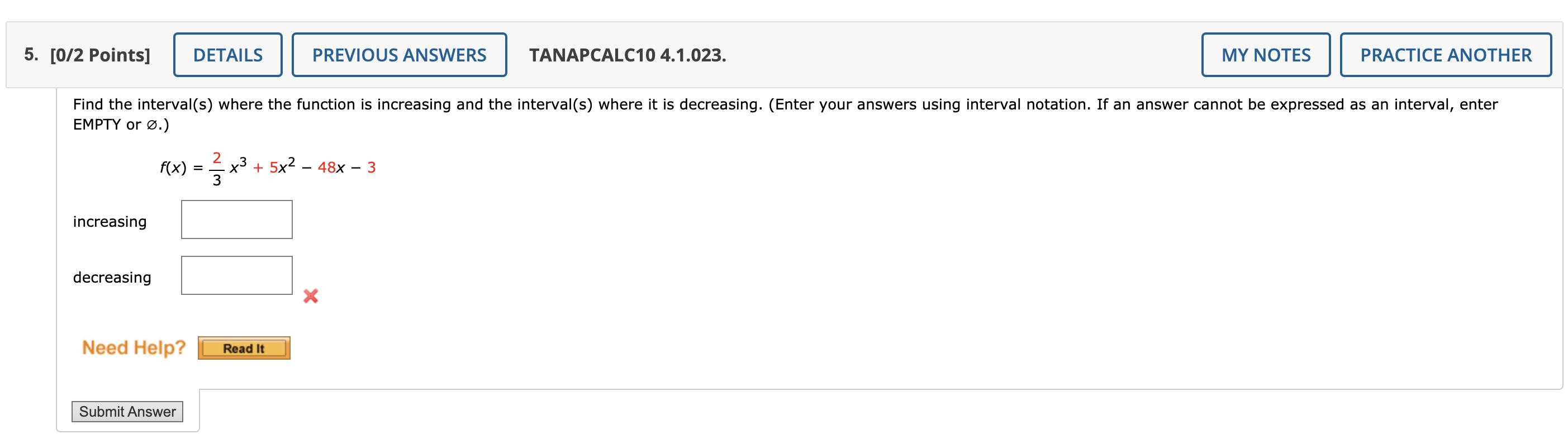 Solved 5. [0/2 Points] DETAILS PREVIOUS ANSWERS TANAPCALC10 | Chegg.com