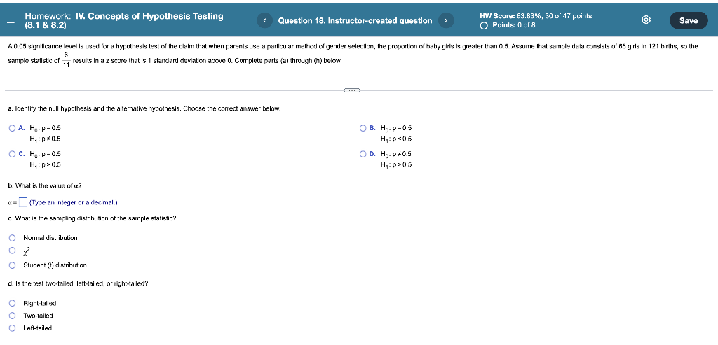 Solved Homework: IV. Concepts of Hypothesis Testing (8.1 & | Chegg.com
