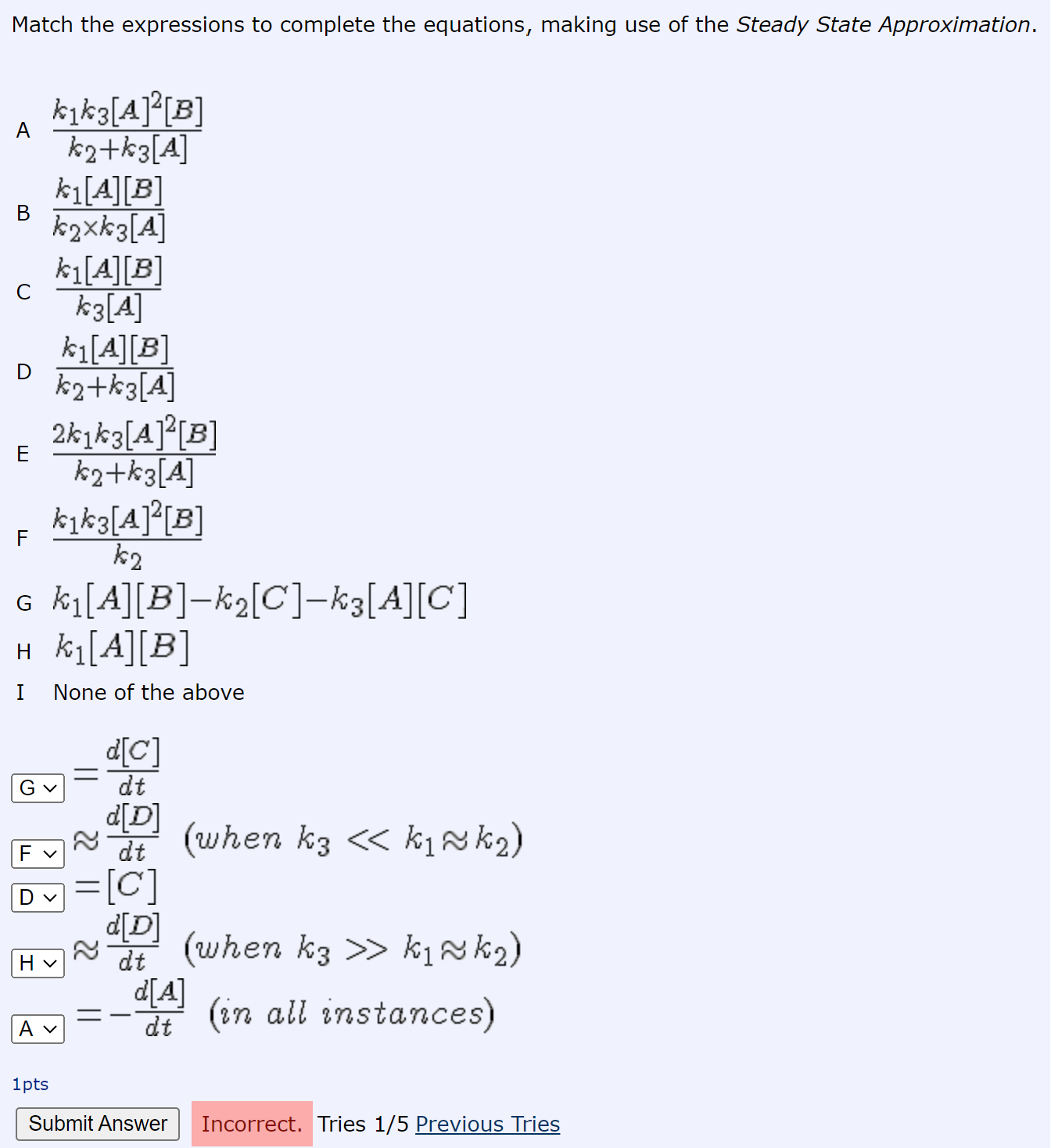 Solved Chemical Steady State Approximation