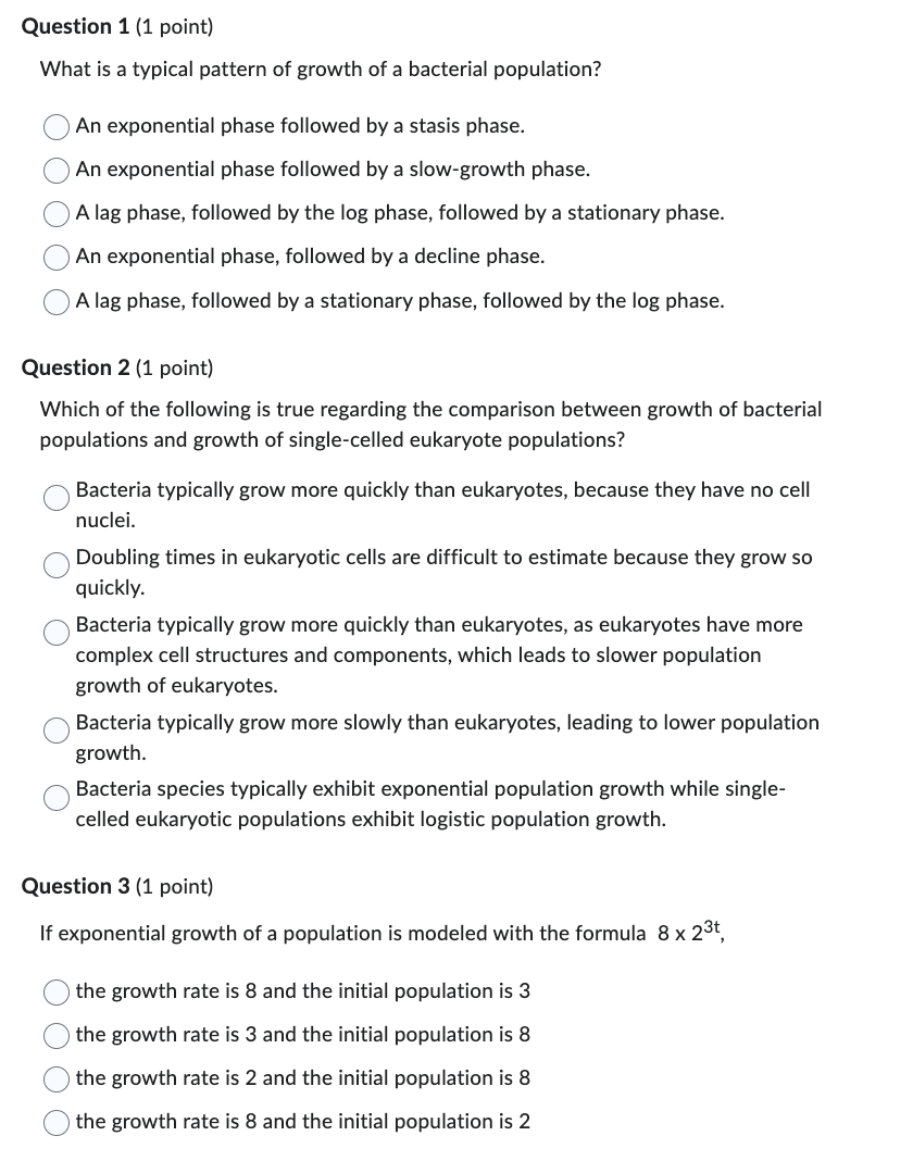 Solved What is a typical pattern of growth of a bacterial | Chegg.com