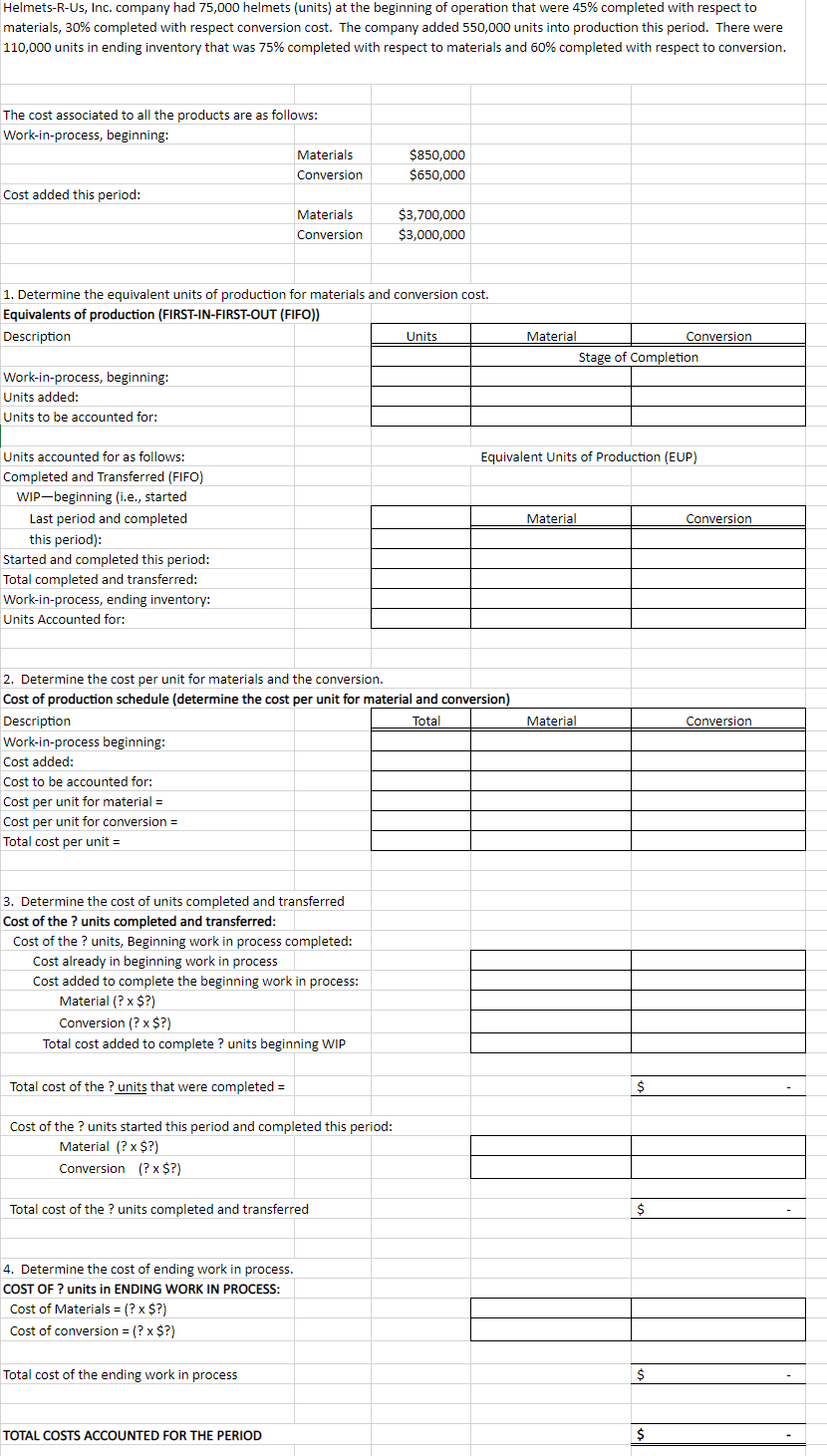 Solved HelmetsRUs, ﻿Inc. company had 75,000 ﻿helmets