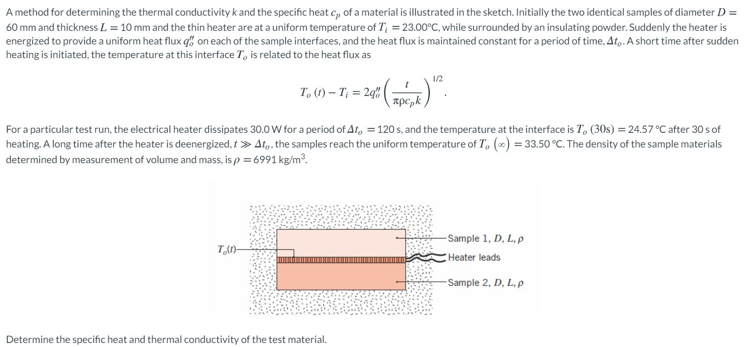 Solved A method for determining the thermal conductivity k | Chegg.com