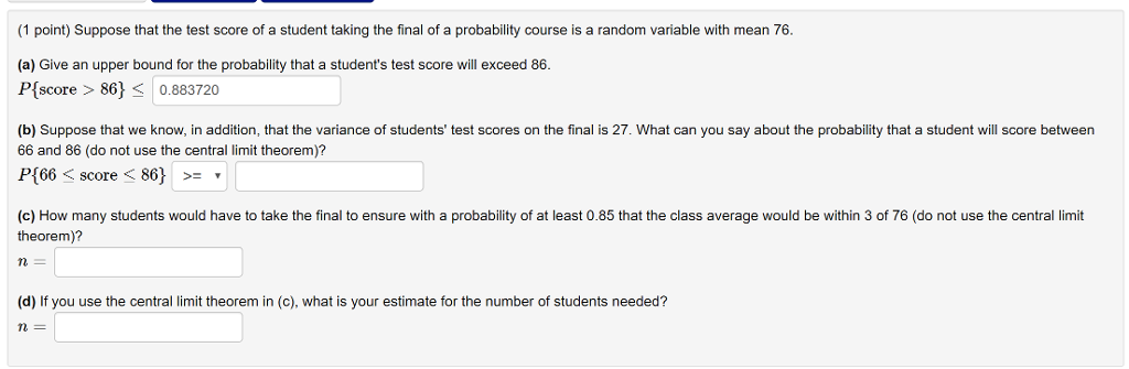 Solved (1 point) Suppose that the test score of a student | Chegg.com