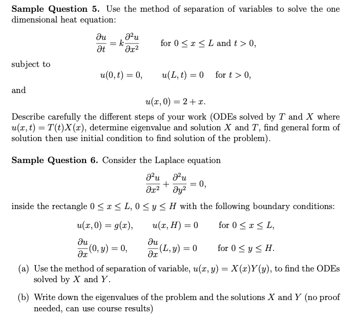 Solved ді Sample Question 5. Use the method of separation of | Chegg.com