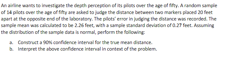 Solved An airline wants to investigate the depth perception | Chegg.com