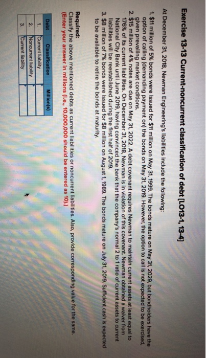 Solved Exercise 13-13 Current-noncurrent classification of | Chegg.com