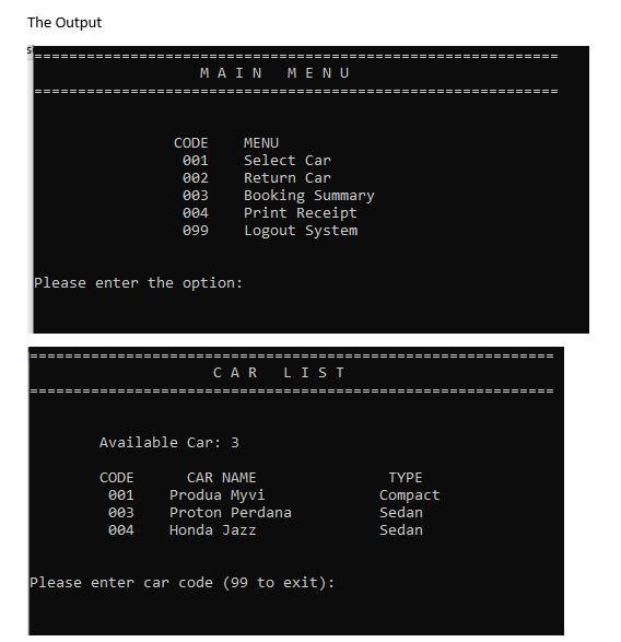 Solved CAR RENT BOOKING SYSTEM Please Help Me With My | Chegg.com