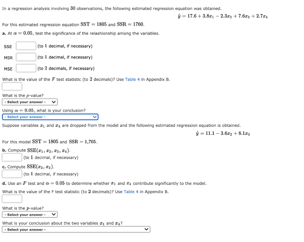 Solved In A Regression Analysis Involving 30 Observations, | Chegg.com