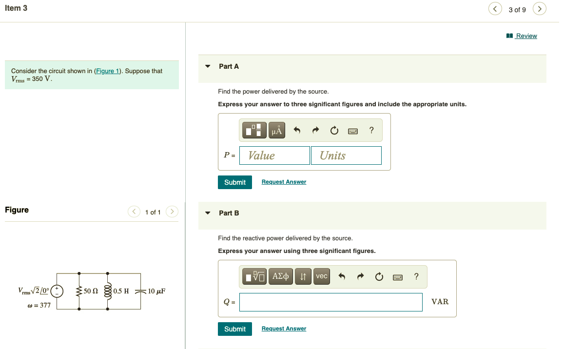 Solved Item 3 3 of 9 Review Part A Consider the circuit | Chegg.com