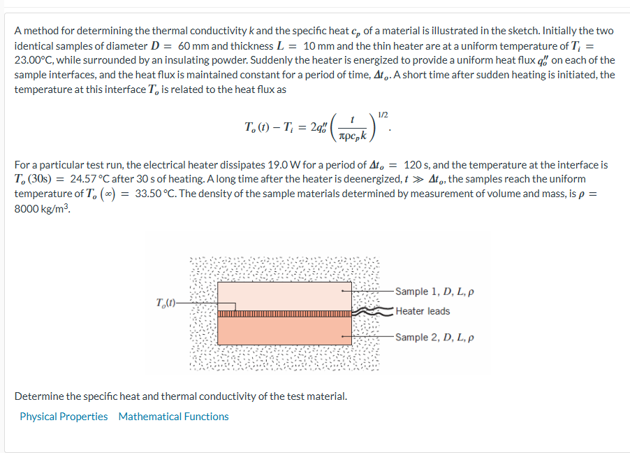 Solved A method for determining the thermal conductivity k | Chegg.com