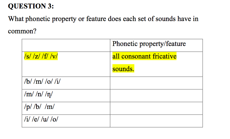 Solved Question 3 What Phonetic Property Or Feature Does Chegg Com